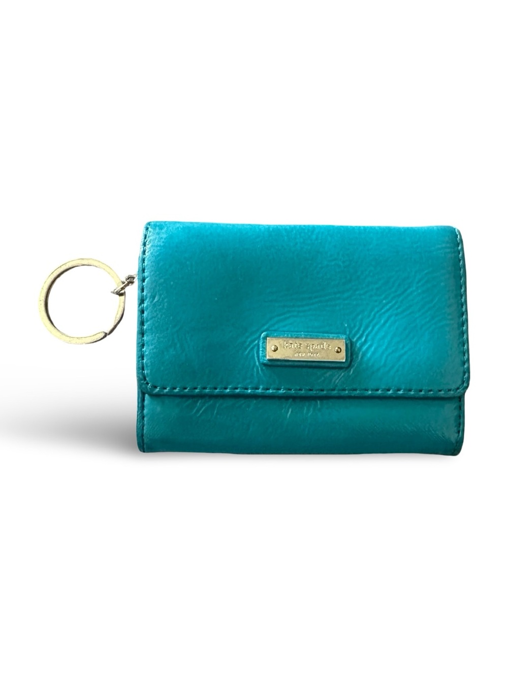 kate spade Teal Leather Key & Card Holder with Gold Hardware